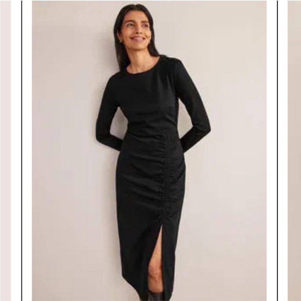 NWT Boden midi column dress black cotton blend long sleeve 6p petite LBD office - Picture 13 of 14
